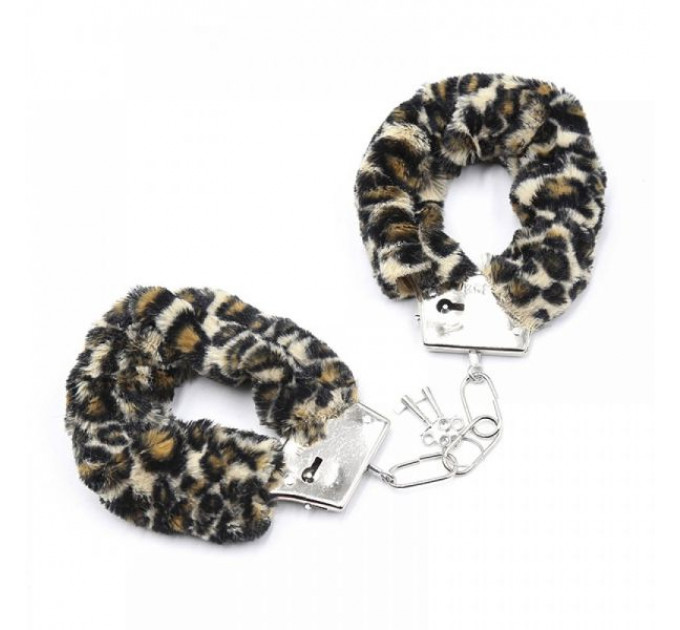 Наручники с мехом DS Fetish Metal, Leopard