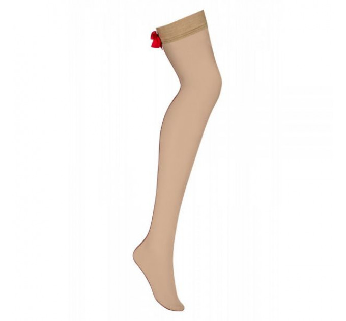 Чулки красный бант Obsessive S808 stockings beige S/M