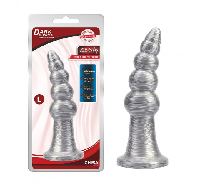 Анальна пробка рельєфна Chisa Dark Muscle 16.5 х 4.2 см Silver, розмір L