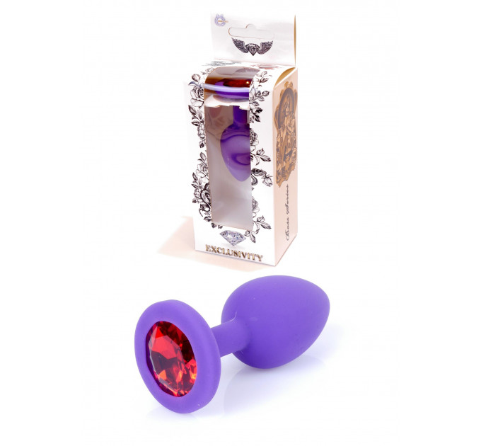 Анальна пробка BOSS SERIES Jewellery з червоним каменем, фіолетова