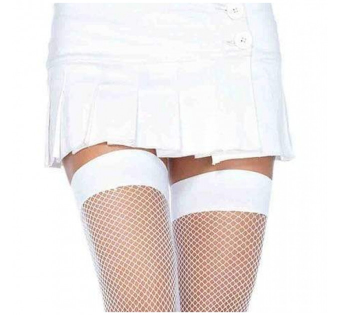 Чулки сетка Leg Avenue Nylon Fishnet Thigh Highs, белые, O/S