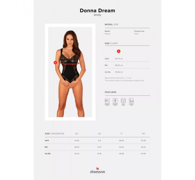 Эротическое кружевное боди с интимным верезом Donna Dream Obsessive M/L