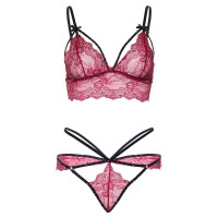 Комплект мережива білизни Leg Avenue Scallop Lace Rhinestone, червоний, розмір S