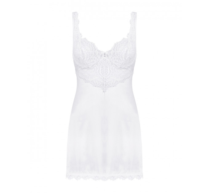Комплект Obsessive Amor Blanco сорочка с кружевом и трусиками-стрингами в комплекте, S/M