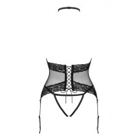 Корсет з ажурними вставками та відкритими грудьми Obsessive Lacrisia чорний, XS/S