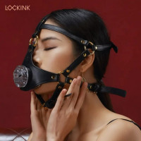 Маска на голову з повідцем та нашийником LOCKINK Blowjob Head Harness Muzzle for Puppy Play