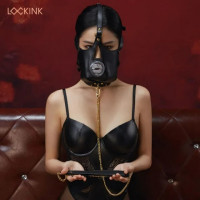 Маска на голову с поводком и ошейником LOCKINK Blowjob Head Harness Muzzle for Puppy Play для минета Маска на голову с поводком и ошейником LOCKINK Blowjob Head Harness Muzzle for Puppy Play для минета