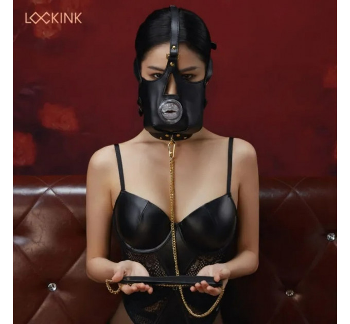 Маска на голову с поводком и ошейником LOCKINK Blowjob Head Harness Muzzle for Puppy Play для минета