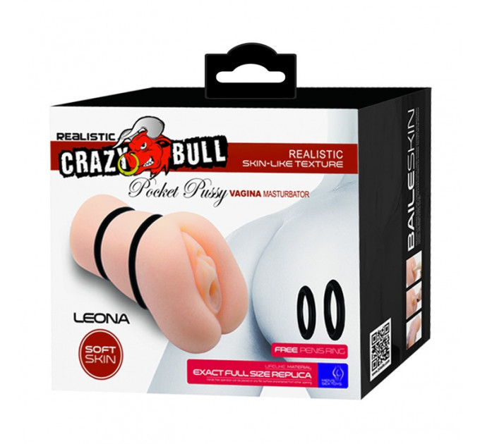 Мастурбатор из киберкожы Crazy Bull Leona реалистичный, 15.4 см х 7.1 см
