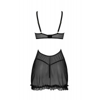 Пеньюар и тусики стринги MARINA CHEMISE black S/M - Passion