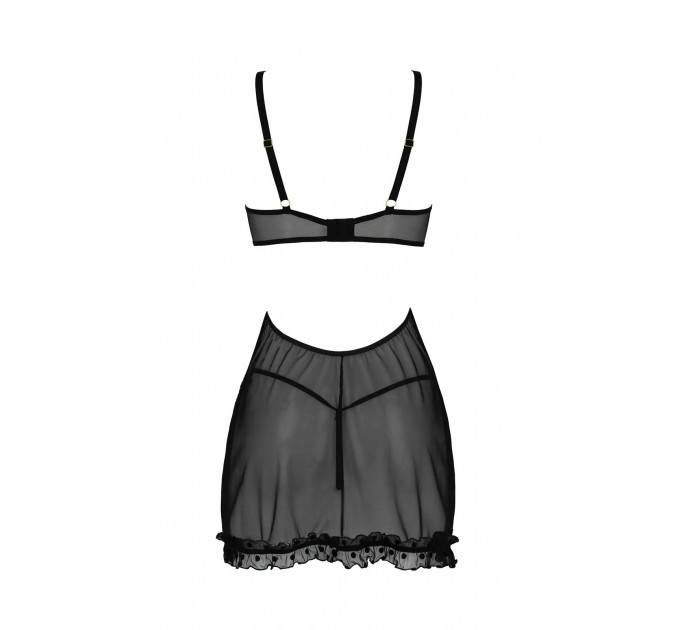 Пеньюар и тусики стринги MARINA CHEMISE black S/M - Passion