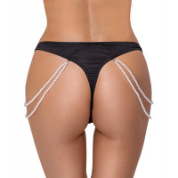 Стринги Cottelli Collection с жемчужными цепочками по бокам, черные, S/M