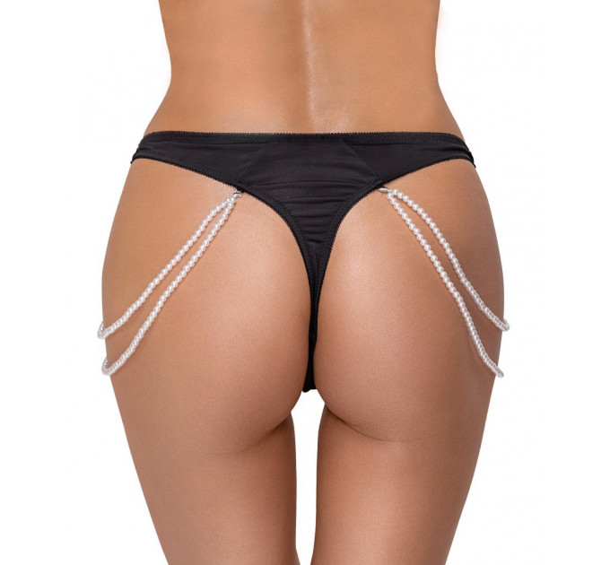 Стринги Cottelli Collection с жемчужными цепочками по бокам, черные, S/M