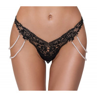 Стринги Cottelli Collection с жемчужными цепочками по бокам, черные, S/M