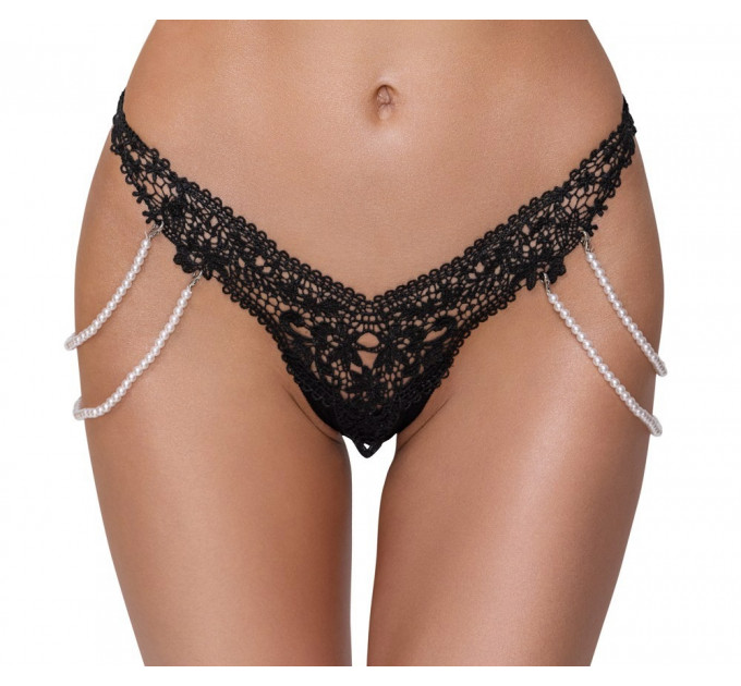 Стринги Cottelli Collection с жемчужными цепочками по бокам, черные, S/M