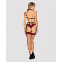 Панчохи під пояс із оксамитовою коронкою Obsessive Sugestina S/M Natural/red