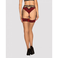 Панчохи під пояс із оксамитовою коронкою Obsessive Sugestina S/M Natural/red