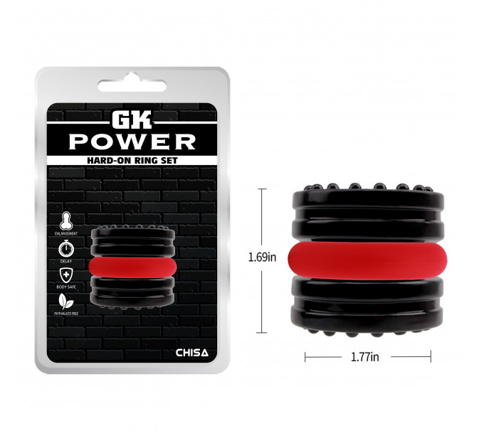Набір ерекційних кілець Chisa GK Power Hard-On Ring Set, чорне/червоне
