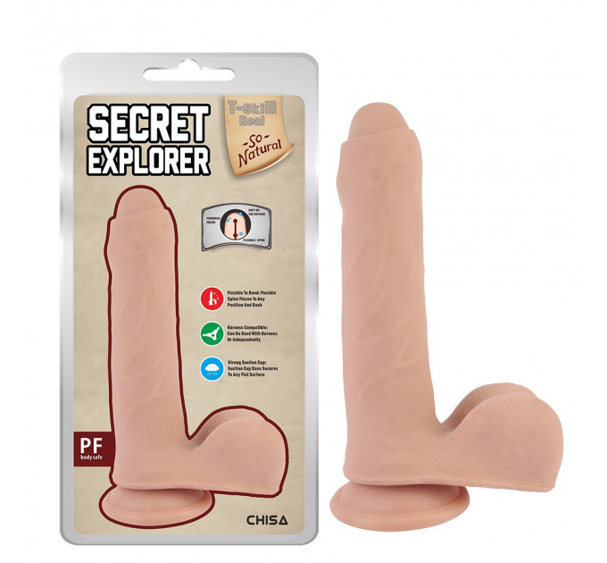 Фалломитатор с закрытой головкой и мошонкой Chisa T-skin ReaL Secret Explorer на присоске, бежевый