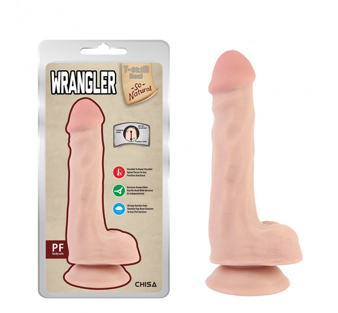 Фаллоимитатор реалистик с мошонкой на присоске Chisa T-skin ReaL Wrangler, телесный