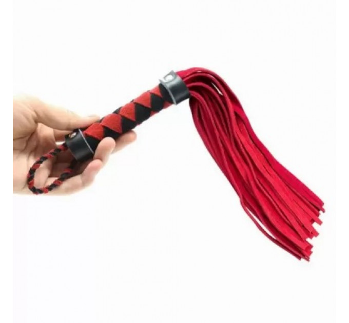 Флоггер DS Fetish Leather flogger M червоно-чорний ромб 38см