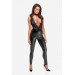 Комбинезон виниловый Libido F298 Noir Handmade, с кружевом, черный, размер S