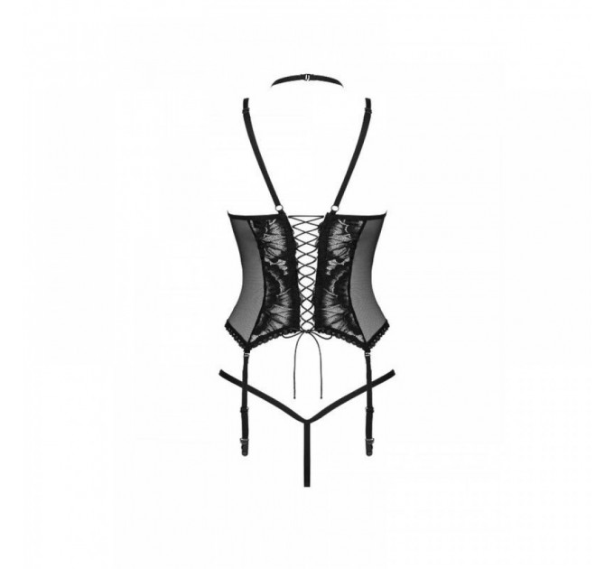 Корсет с цветочными узорами Obsessive Alessya, стринги в комплекте, черный, XS/S