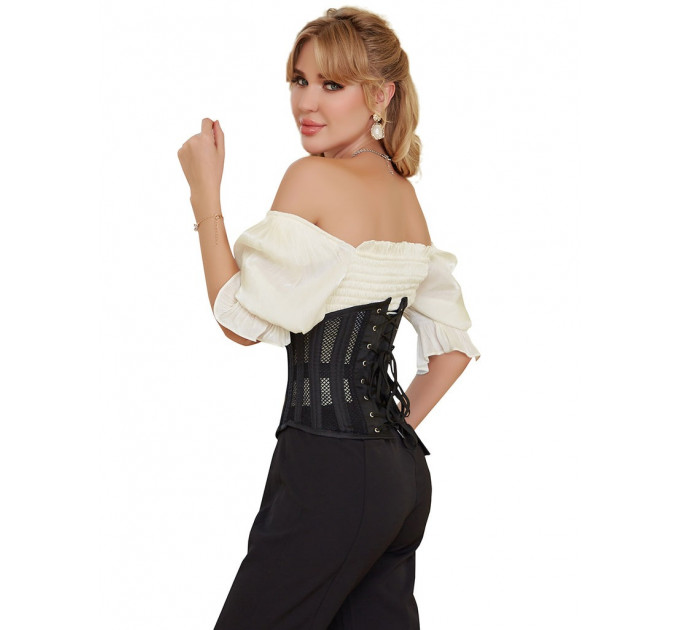 Корсет из сетки Star Night Steel Bones Grid Corsets с крючками и шнуровкой, черный, M (без коробки)