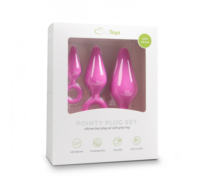 Набор анальных пробок Easytoys Pink Buttplugs With Pull Ring - Set