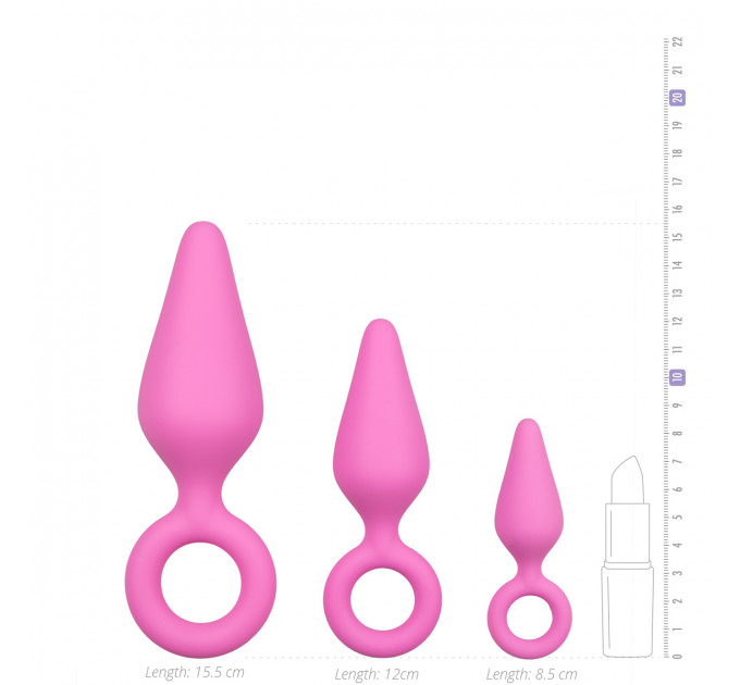 Набор анальных пробок Easytoys Pink Buttplugs With Pull Ring - Set