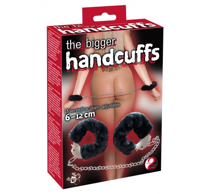 Наручники Bigger Furry Handcuffs, 6 - 12 см, черные