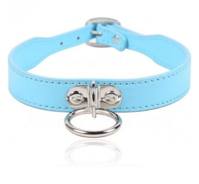 Ошейник с кольцом DS Fetish Collar, кожзам, голубой