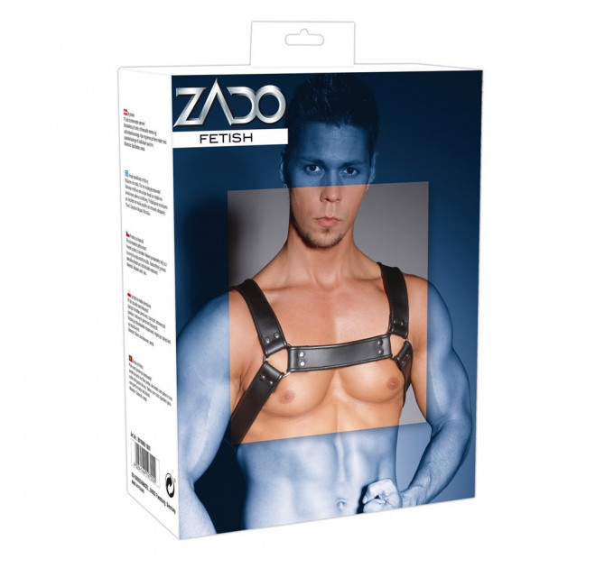 Шкіряна портупея для чоловіків ZADO FETISH з декоративними заклепками, чорна