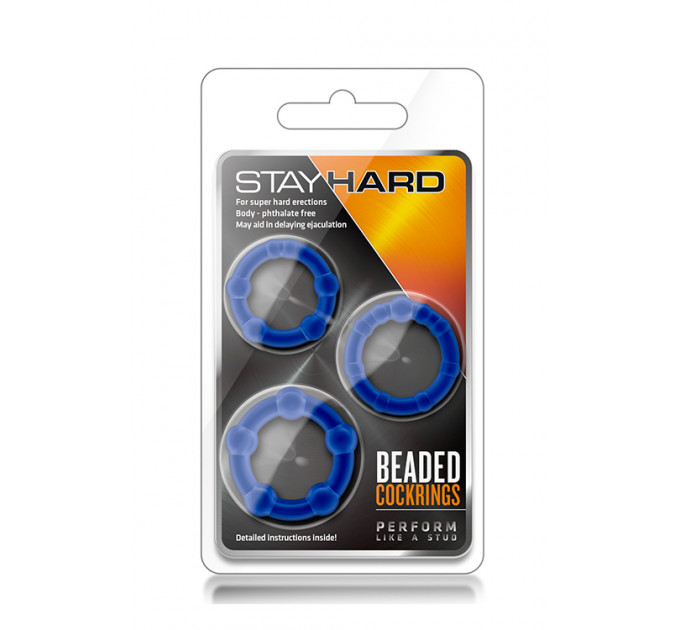 T330566 набір ерекційних кілець STAY HARD BEADED COCKRINGS BLUE