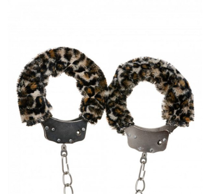 Поножи металл с мехом DS Fetish Metal, Leopard