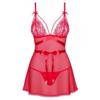Сорочка Obsessive Lovlea с декоративными стрепами по груди, красный, L/XL