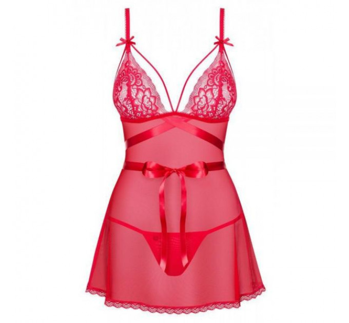 Сорочка Obsessive Lovlea с декоративными стрепами по груди, красный, L/XL
