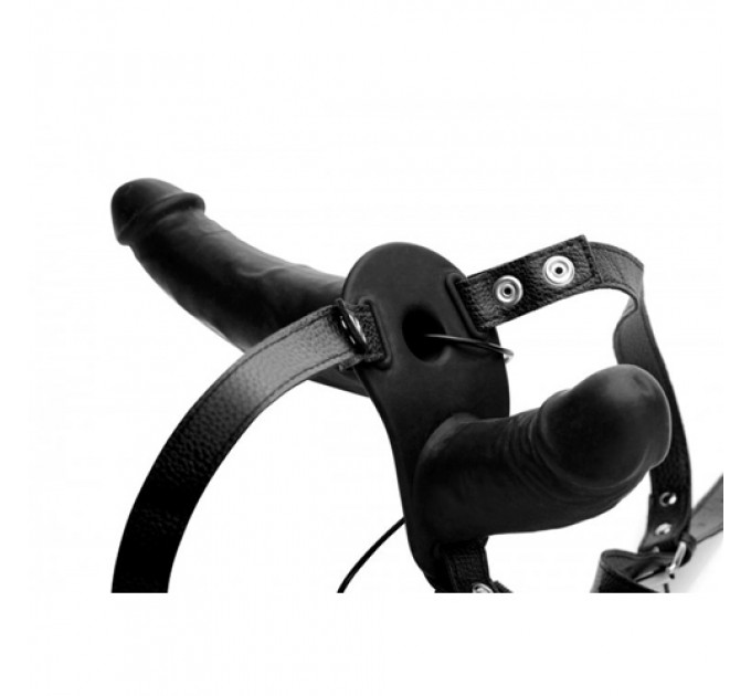 Подвійний страпон з вібро Power Pegger Double Strap-On, чорний