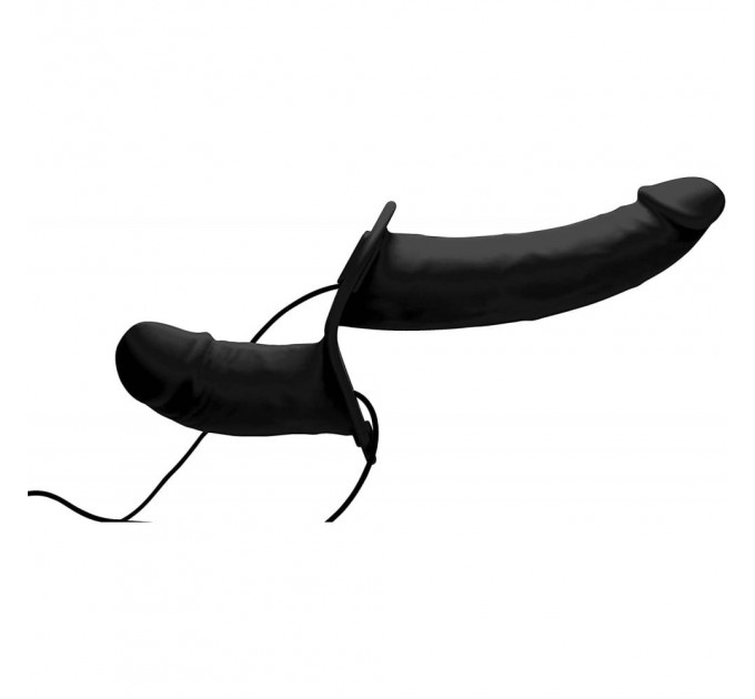 Подвійний страпон з вібро Power Pegger Double Strap-On, чорний