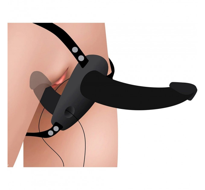 Подвійний страпон з вібро Power Pegger Double Strap-On, чорний