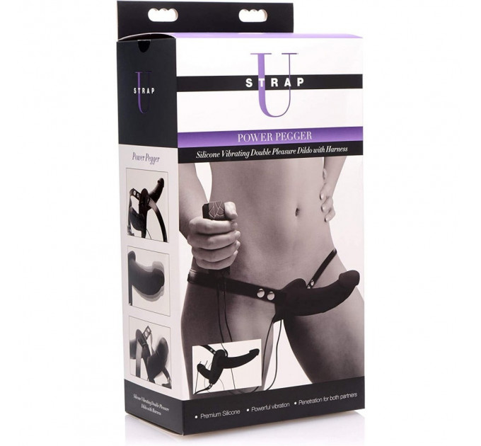 Подвійний страпон з вібро Power Pegger Double Strap-On, чорний