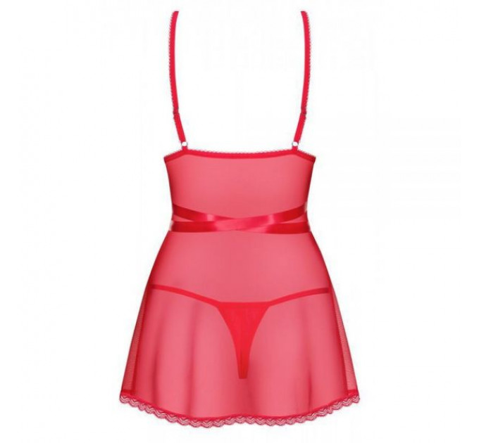 Сорочка Obsessive Lovlea с декоративными стрепами по груди, красный, L/XL