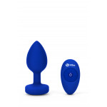 Анальная пробка с камнем и с вибрацией L/XL B-Vibe с дистанционным пультом управления, синяя