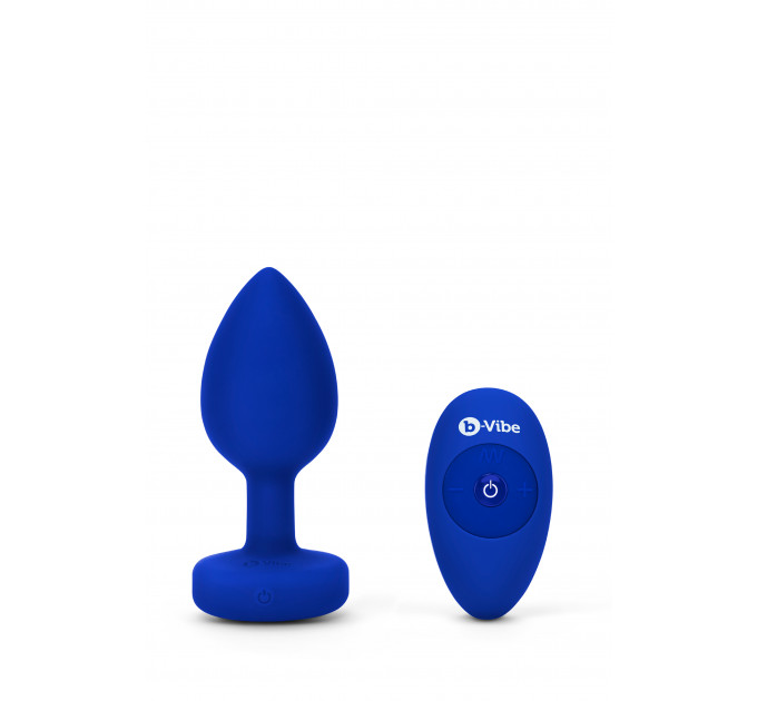 Анальная пробка с камнем и с вибрацией L/XL B-Vibe с дистанционным пультом управления, синяя