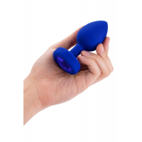 Анальна пробка з каменем та з вібрацією L/XL B-Vibe з дистанційним пультом керування, синя