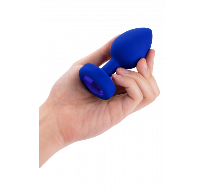 Анальная пробка с камнем и с вибрацией L/XL B-Vibe с дистанционным пультом управления, синяя