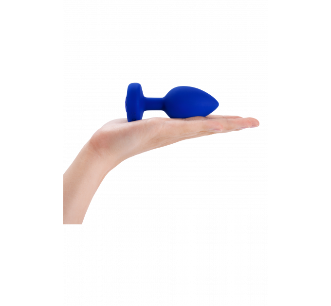 Анальная пробка с камнем и с вибрацией L/XL B-Vibe с дистанционным пультом управления, синяя