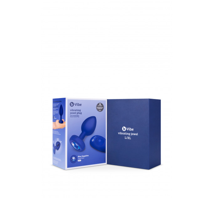 Анальная пробка с камнем и с вибрацией L/XL B-Vibe с дистанционным пультом управления, синяя