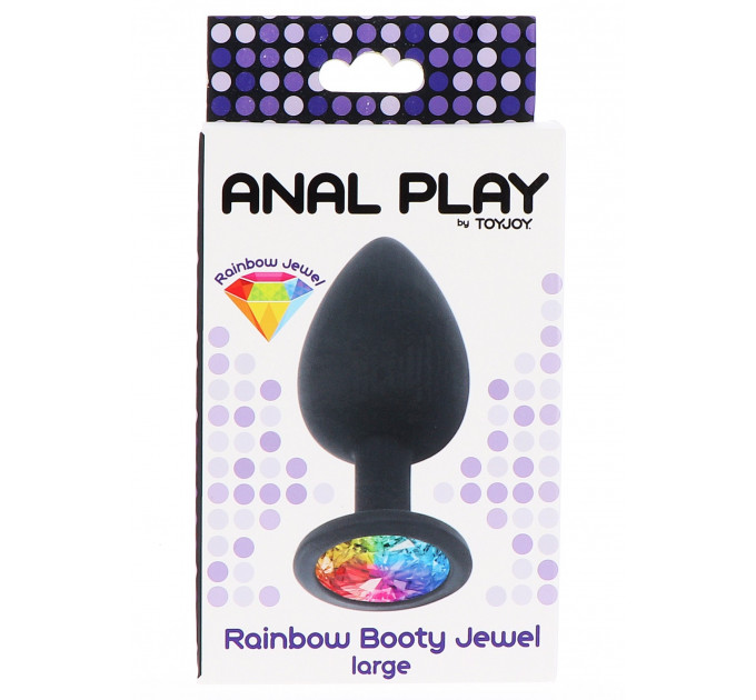 Анальна пробка Toy Joy Rainbow Booty Jewel з райдужним кристалом, чорний, Large
