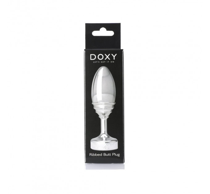 Анальная пробка ребристая Doxy Ribbed Butt Plug металл, серебристая